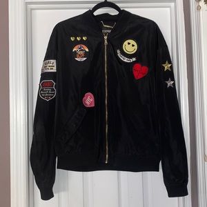 EXPRESS Black Bomber Jacket w/ patches - MEDIUM